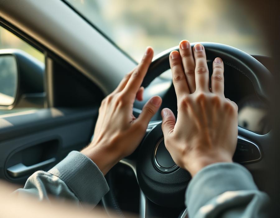 Hands positioned correctly on a steering wheel